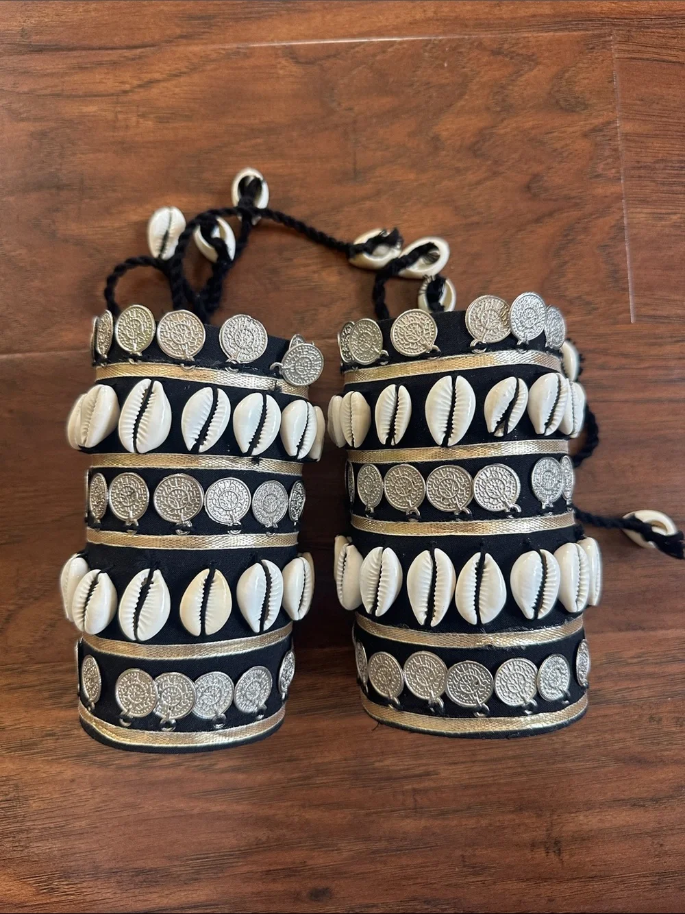 Boho Black Shell and Coin Decorative Wrist Cuffs